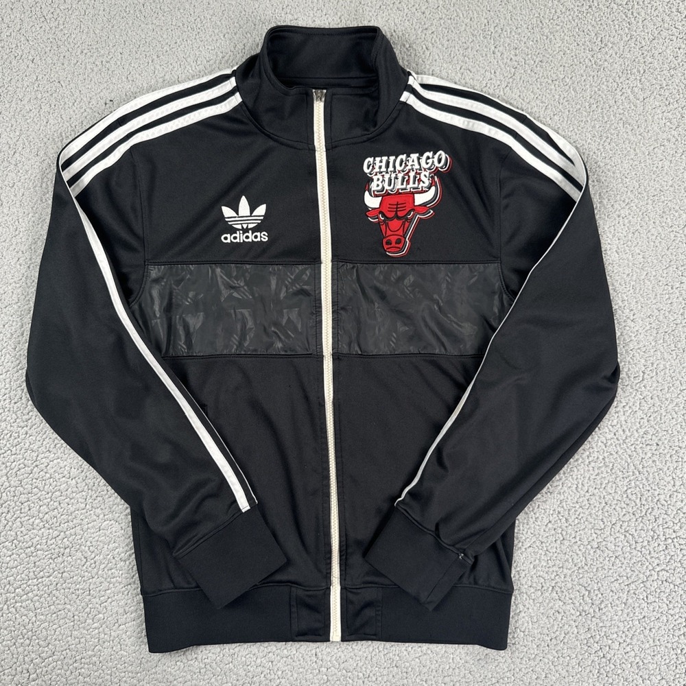 Adidas Chicago Bulls Track Jacket Men Small Black Red Full Zip Embroidered‎